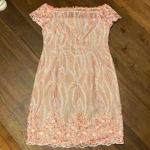 Adrianna Papell Pink + White lace Cocktail dress